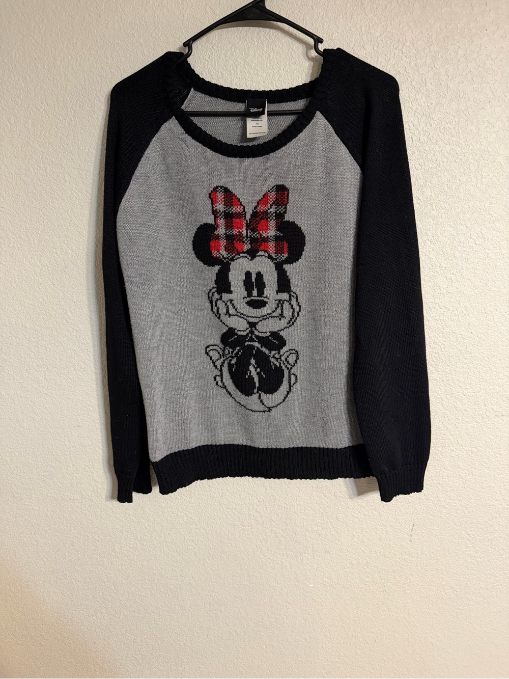 Disney Minnie Mouse Plaid Bow Raglan Sweater - Black, Gray & Red
